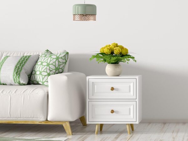 Interior of living room with white sofa against white wall with copy space 3d rendering