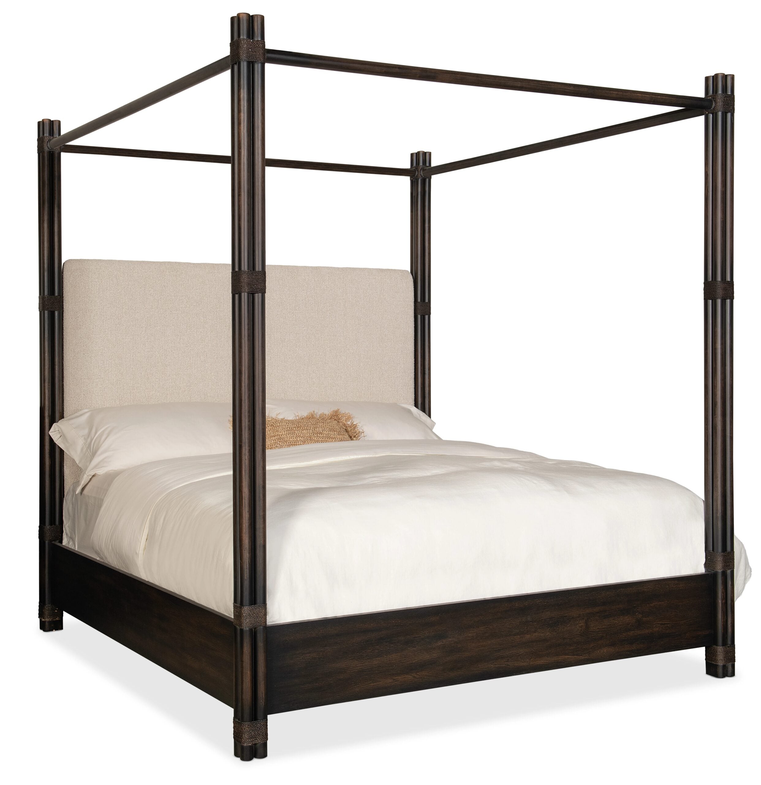 3d9d5694ddc2de9c0c37e86bd8215c4a Retreat Pole Rattan Cal King Upholstered Poster Bed withCanopy - Image 1