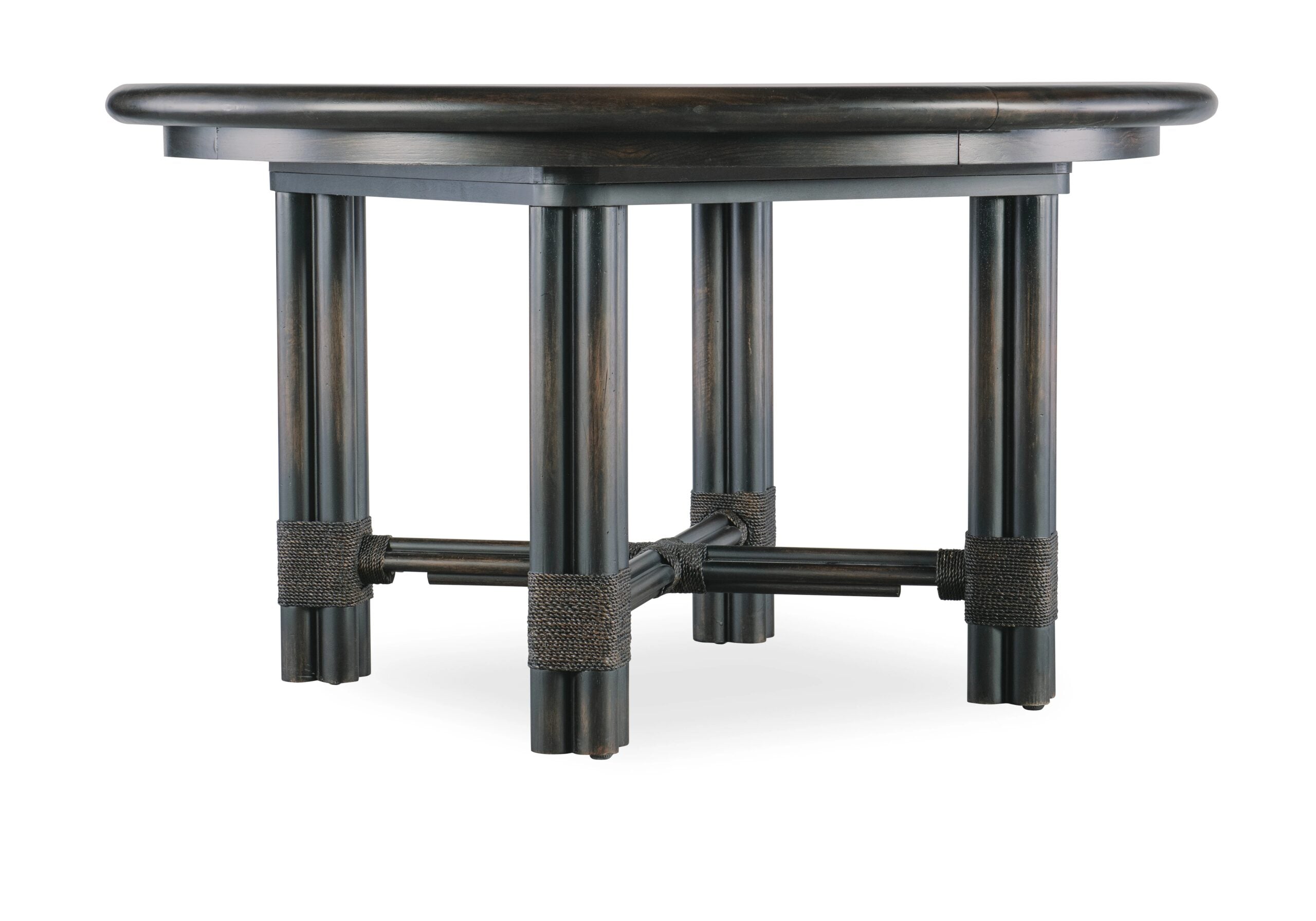e62086e1d85f40a1212b3a4c3e8435a4 Retreat Pole Rattan Round Dining Table with 1-20in Leaf - Image 1