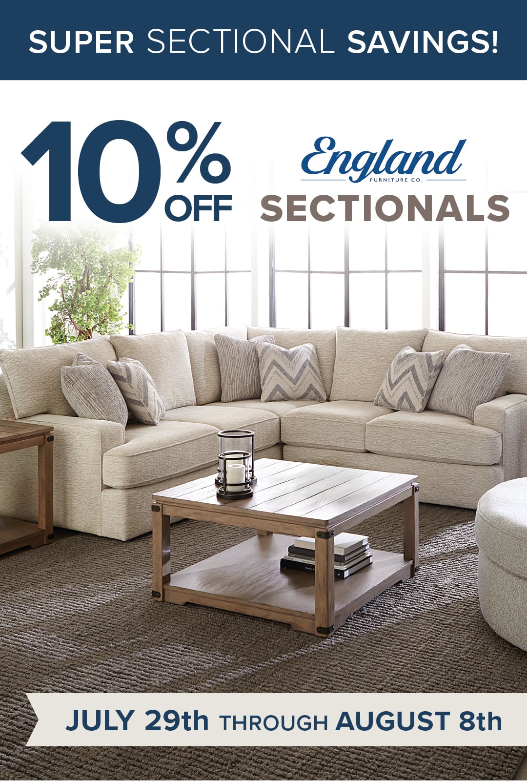Advertisement for 10% off England Furniture Co. sectionals sale.