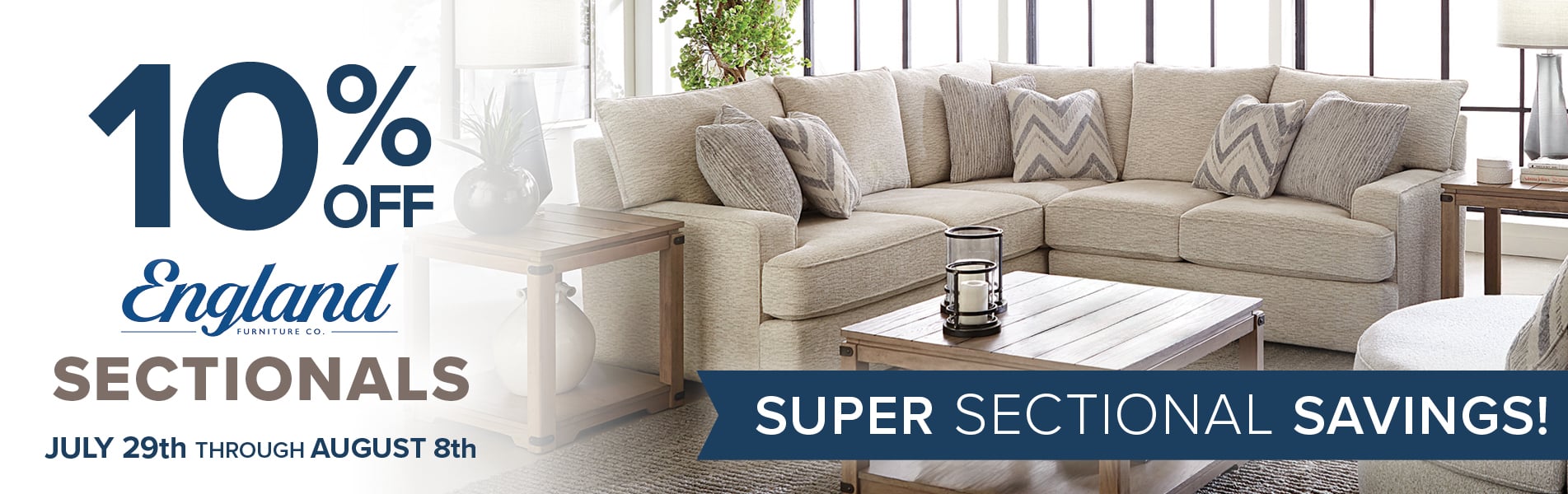 10% off England Furniture Co. sectionals sale banner.