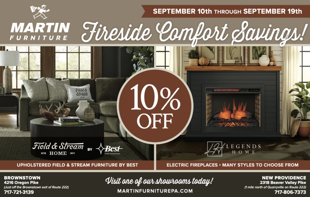 Martin Furniture Fireside Comfort Savings 10% off sale advertisement.